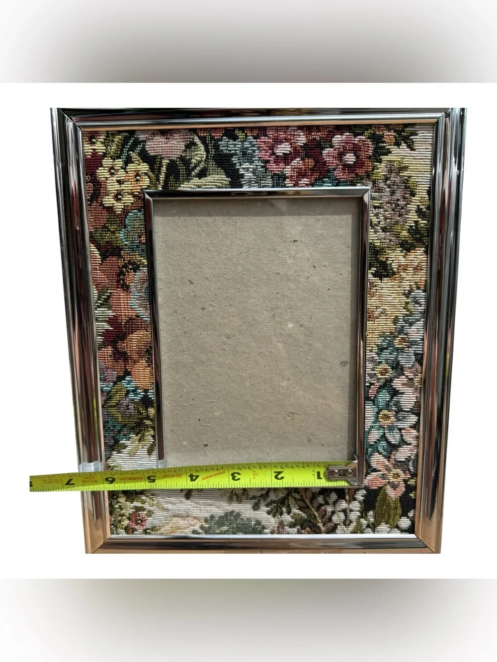 Vintage Floral Tapestry Picture Frame Silver Tone 5x7 Tabletop Cottage Decor